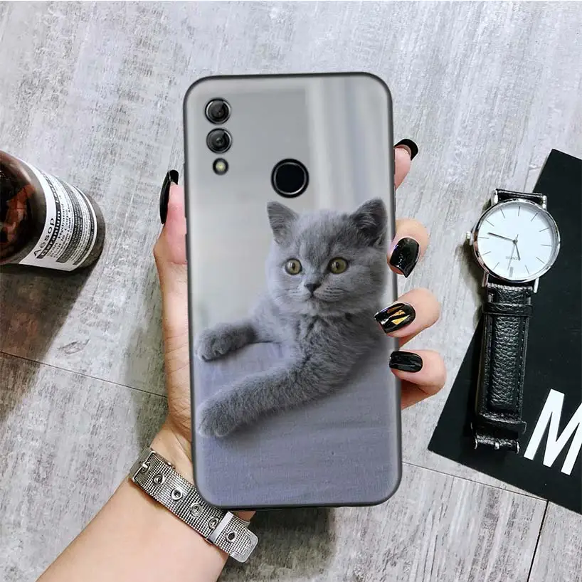 Британская кошка черная крышка чехол для телефона для huawei Y9 Y5 Y6 Y7 Honor 10 9 Lite 9X8X8 S 8A фотоаппаратов моментальной печати 7S 7A 10i 20i V20 Coque Кепки