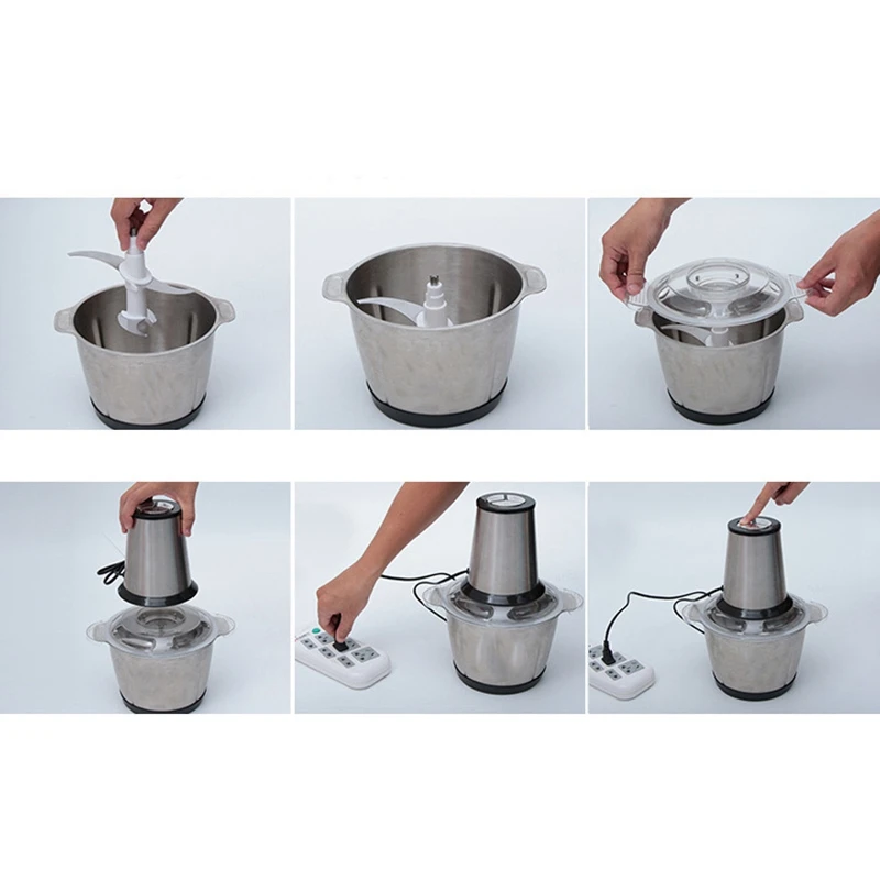 Stainless Steel Eu Plug Meat Grinder Chopper Electric Automatic Chopper Household Grinder Food Processor
