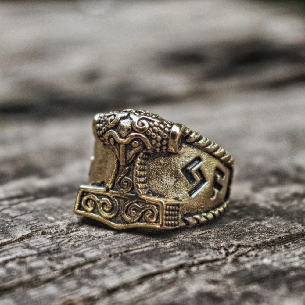 EYHIMD Руна викингов из нержавеющей стали мужское кольцо серебро удачи Молот Тора