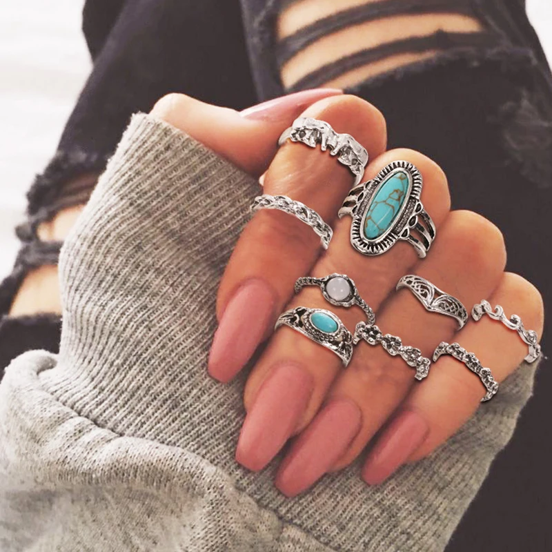 Модное женское серебряное кольцо на палец Micaduo R7 9 шт./компл. набор бирюзовых колец