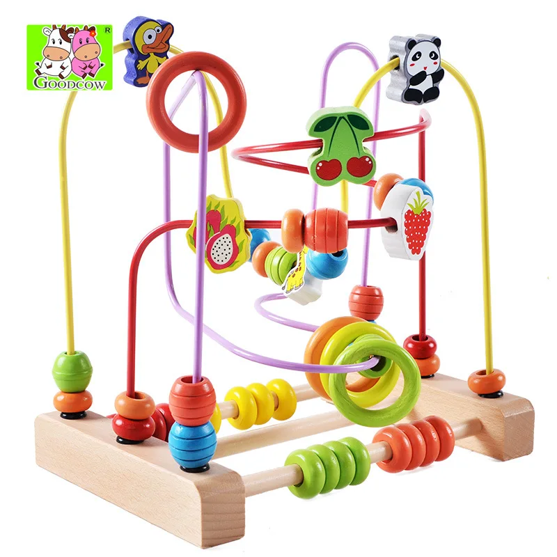 Wooden Animal Fruit Bead-stringing Toy Building Blocks Large Bead-stringing Toy Exercise Hand-Eye Coordination Baby Beaded Brace