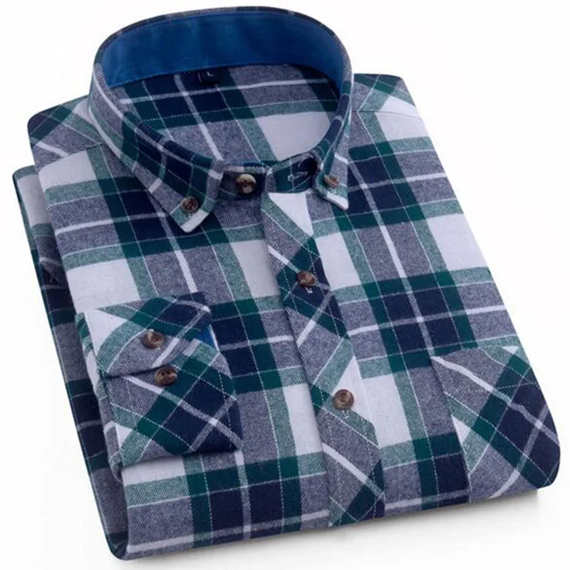 Английский стиль Мужские однобортные дышащие удобные рубашки Camisa, клетчатый принт, чистый хлопок ткань фланелевая - Цвет: army green