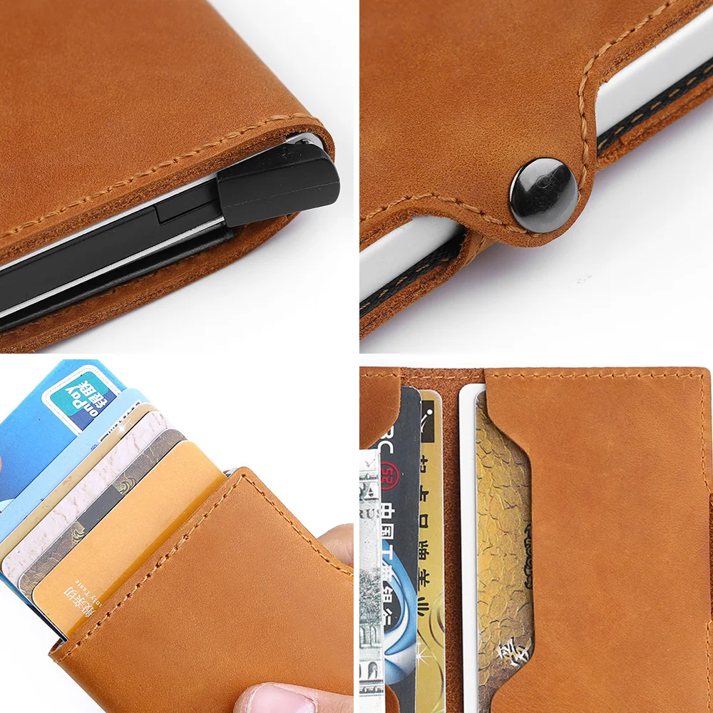 Мужской кошелек из натуральной кожи, Rfid, мини-кошелек, маленький тонкий металлический мужской кошелек, тонкий кошелек для денег, сумка-держатель для карт, Vallet cartera hombre