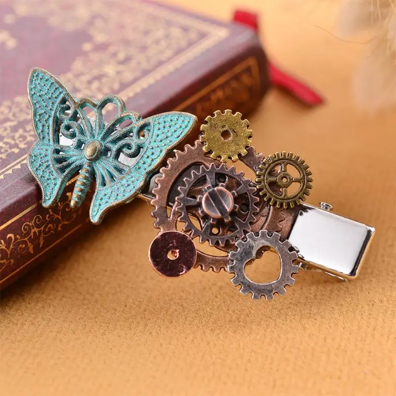 

Lolita Steampunk Goth Butterfly Metal Gear Hairpin Women Banquet Party Hair Styling Duckbill Clip Side Bangs Decorative Barrette