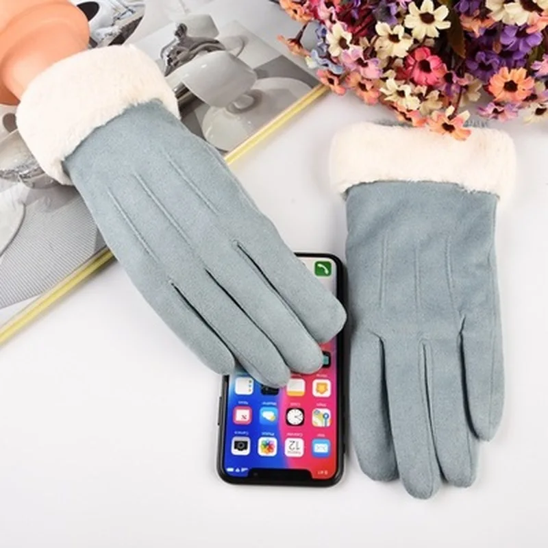 Новые милые зимние перчатки с сенсорным экраном для женщин водонепроницаемые перчатки и варежки хлопок замша ручная одежда толстые теплые ветрозащитные перчатки