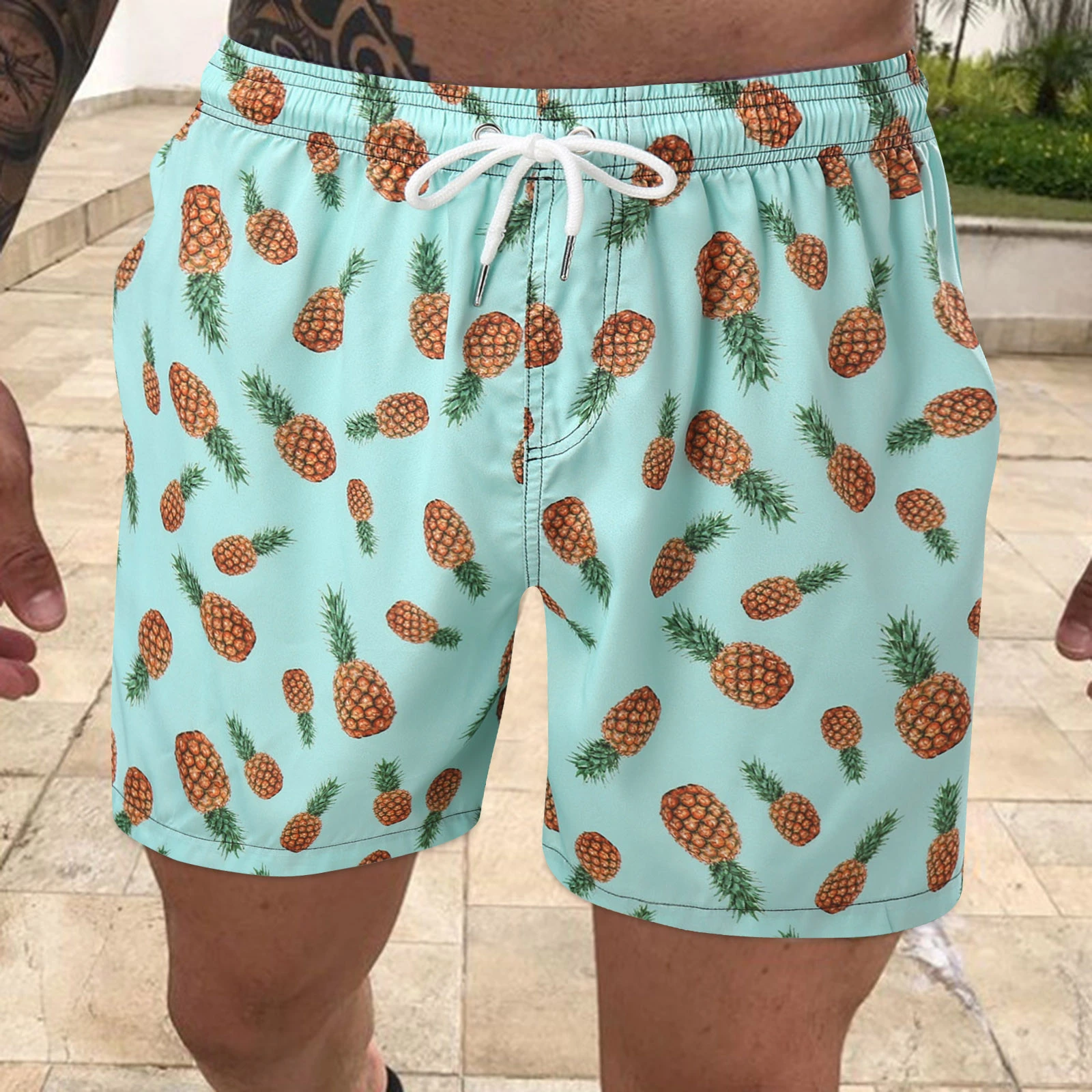 Pantalones cortos de playa con estampado de piña para hombre, Shorts de cintura elástica la moda, para surf y natación, secado A50, verano 2021|Pantalones cortos de surf| - AliExpress