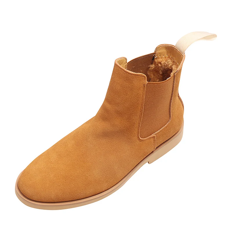 Британский стиль; мужские повседневные теплые зимние ботинки на меху; хлопковая обувь из натуральной кожи; уличные зимние ботинки; ковбойские ботинки «Челси»; botas masculinas