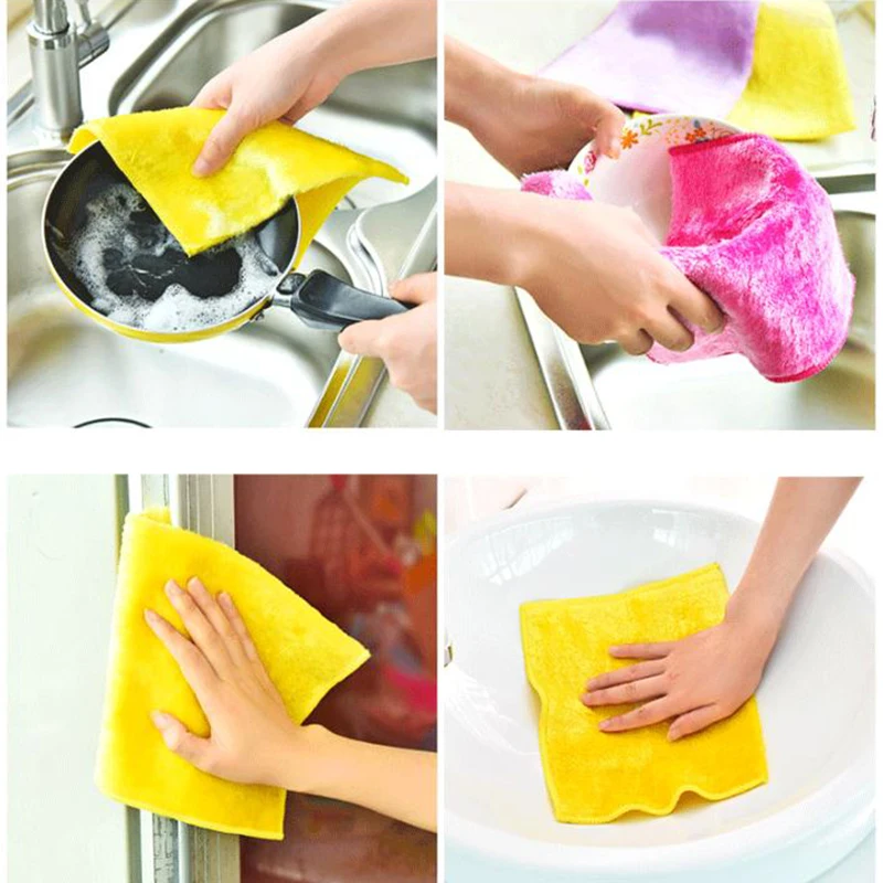 Microfiber Dish Cloths Bamboo Fiber Anti-grease Hydrophilic Natural Rags For Washing Dishes Cleaning