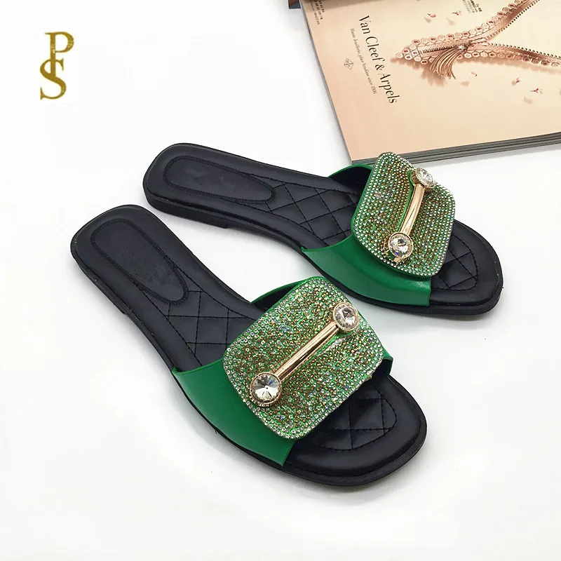 Женские туфли на плоской подошве украшенные стразами Удобные женские шлепанцы в африканском стиле Обувь