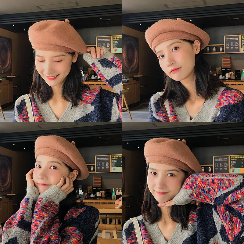 

Beret Women's Autumn And Winter Wool Korean-style Japanese-style England Retro Elegant Fashion bei lei mao Painter Hat Fashion