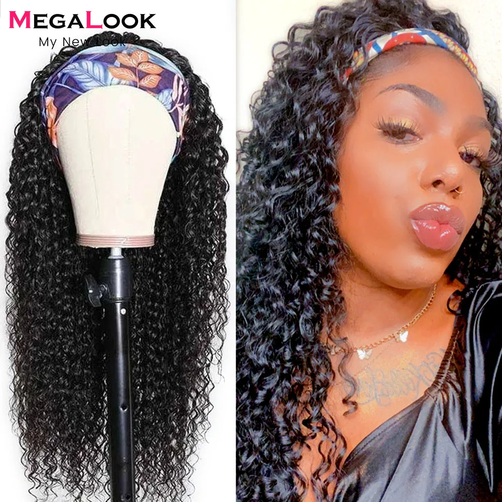 Curly Headband Wig Human Hair Wig Glueless No Gel Remy Brazilain Curly Human Hair Wigs Women Full Machine Made Scarf human hair wigs