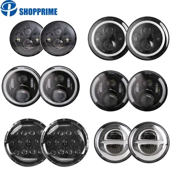 

7 Inch 40W H4 LED Headlights Lamp With Angle Eyes 7" Round Headlamp For Jeep Lada 4x4 Urban Niva Land Rover Defender