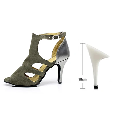 Бренд Для женщин фланель Туфли для латинских танцев пятно вечерние Squre Сальса обувь Daning на высоких каблуках 6 см/7,5 см 8,5 см - Цвет: Army Green 10cm