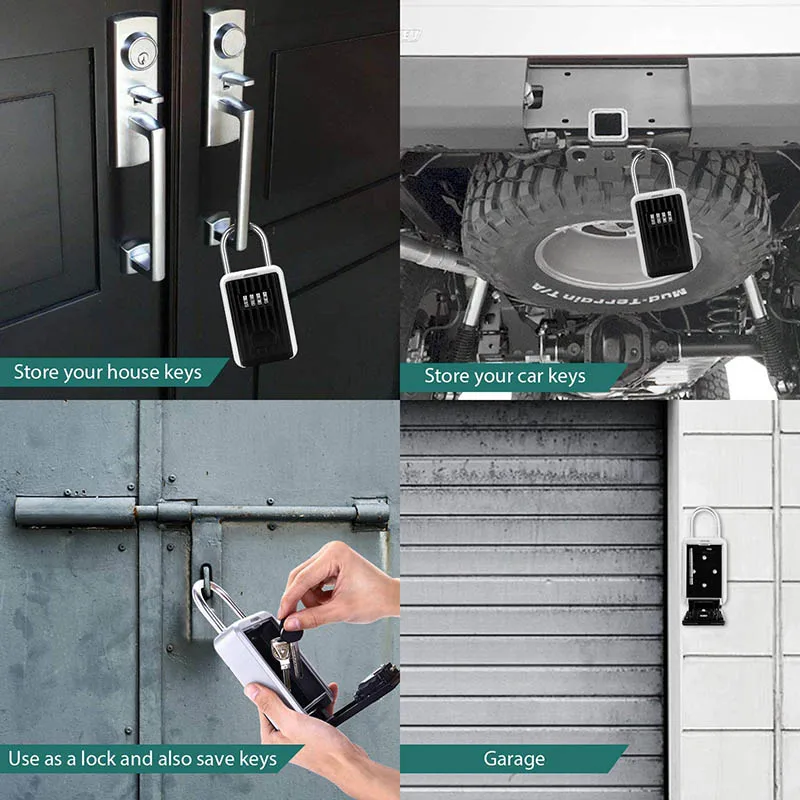 

Key Storage Lock Box with 4-Digit Combination Hanging Key Safe Box for Indoor Outdoor Hi 888