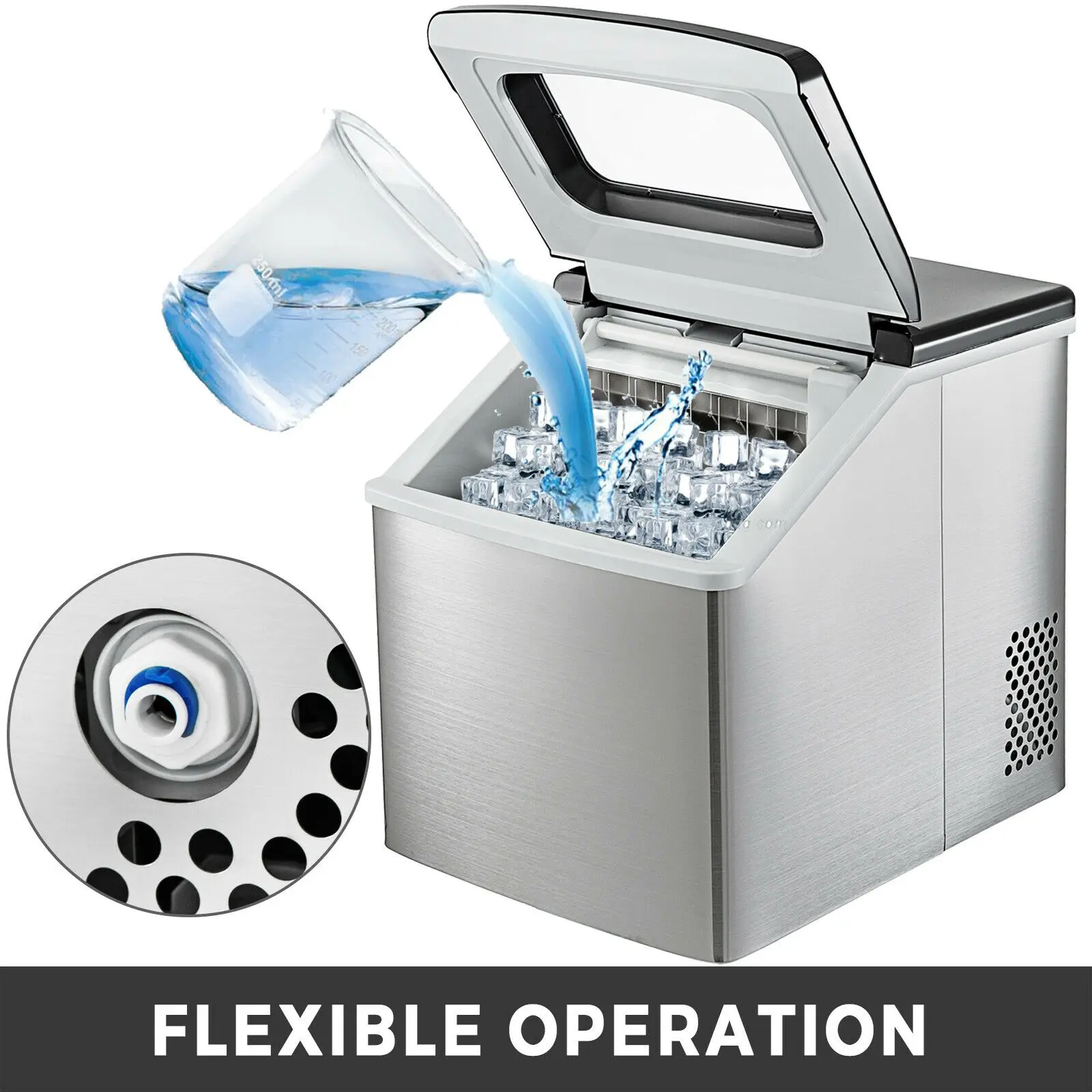 BuoQua 18KG Ice Maker Stainless Steel 220V Ice Cube Maker Machine 40LBS