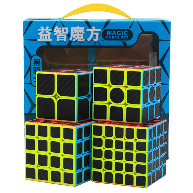Zcube углеродное волокно черный рыцарь набор Подарочная коробка 2x2 3x3 4x4 5x5 Пирамида Megaminx перекоса риса клецки волшебный куб костюм детские игрушки подарок