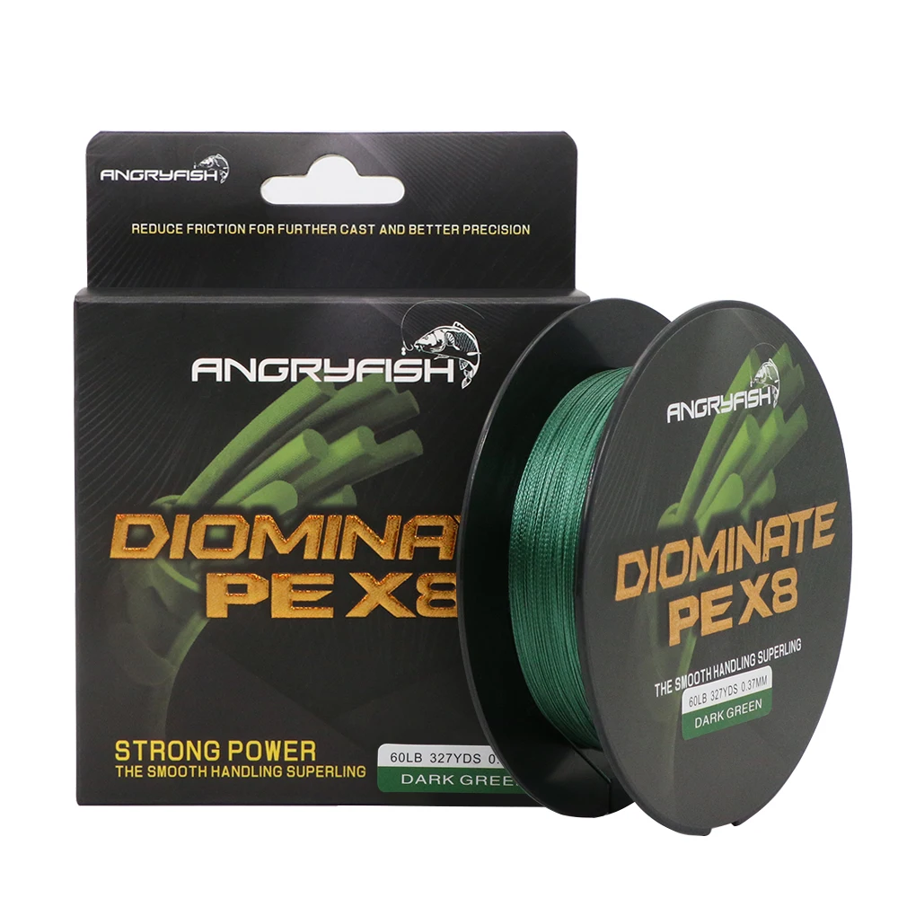 Angryfish Diominate PE X8 300M/500M 8 Strands Braided Fishing Line Multifilament Line 18 20 30 40LB Stealth line