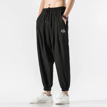 

2020 Men Solid Harajuku Streetwear Harem Pants Mens Chinese Style Drawstring Waist Trousers Man Casual Black Sweatpants