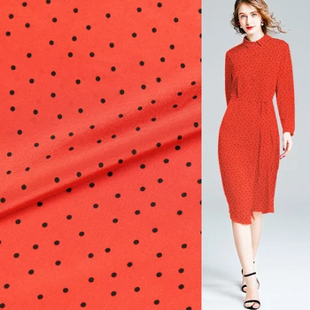 

Red mini polka dot print on red background silk crepe de chine fabric,SCDC1001
