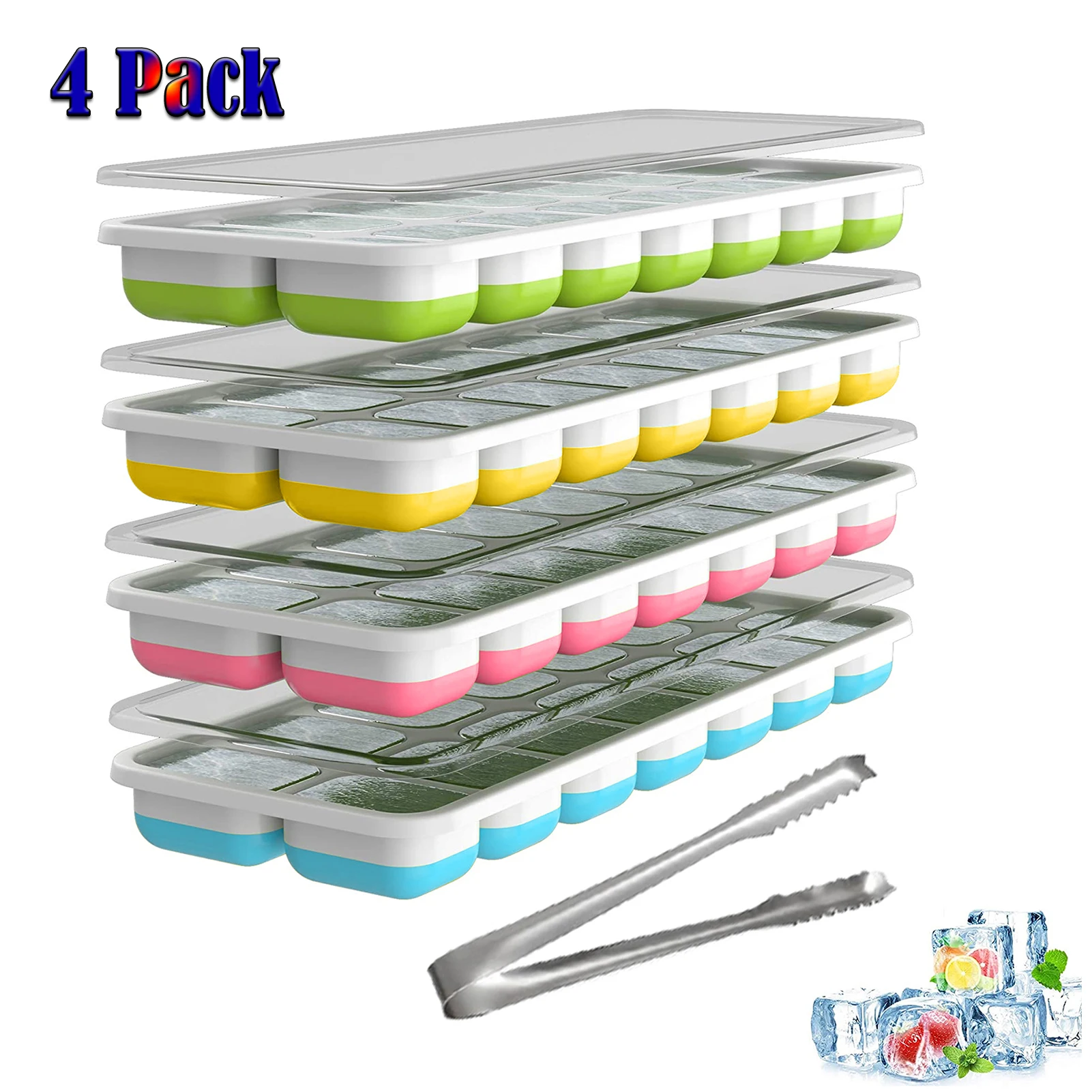 Easy-Release Silicone Flexible 14-Ice Cube Trays with Lid, Ideal