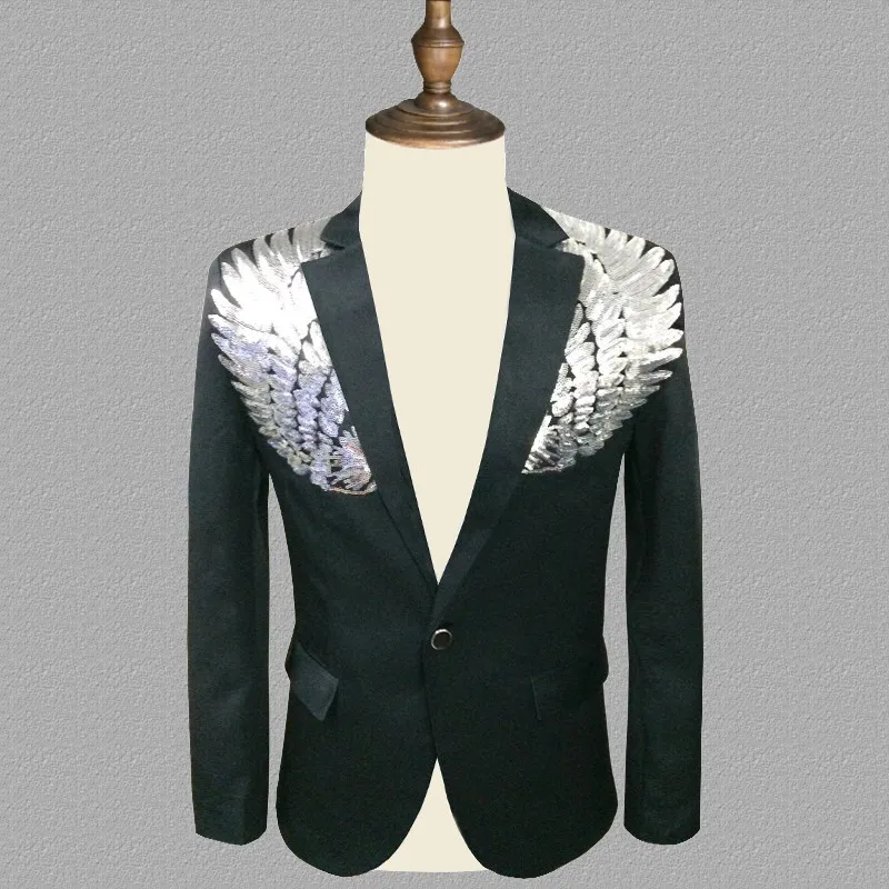 black Shenrun блейзер для мужчин Slim Fit блёстки Jaket крыло Блестящий Стильный повседневный костюм Куртки Свадьба Gromm Вечеринка Выпускной сценический костюм певица - Цвет: black