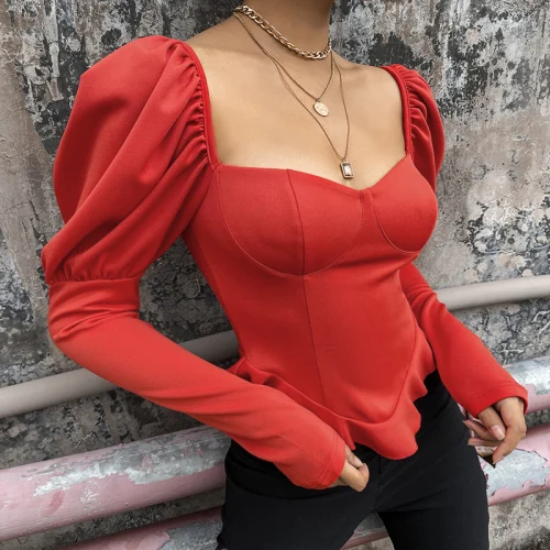 Red Gaganight модная однотонная женская футболка с длинным рукавом, сексуальные футболки, новая весенняя Осенняя Клубная футболка, женская футболка с открытой спиной для девушек, тонкая - Цвет: Red