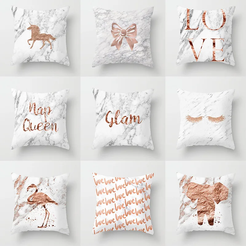 

Pillow case 45 * 45 marbled rose gold letter printed polyester pillowcase square decorative pillowcase