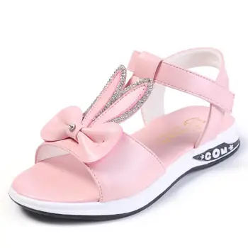 

Children's Sandals Leather Shoes for Girls Summer Fashion Child Pearl Beach Sandals Cartoon Bow Pink Girls Princess Sandals