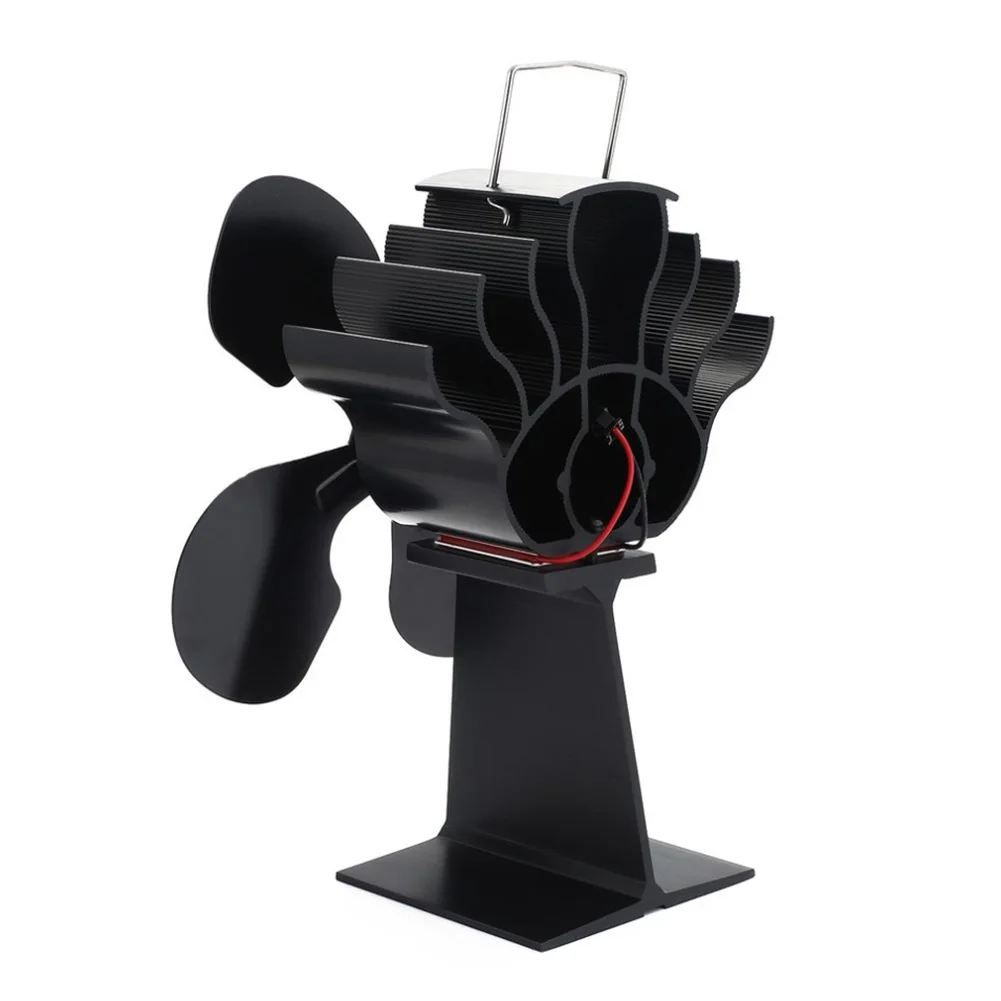 4 Blades Heat Powered Stove Fan Log Wood Burner Quiet Black Home Fireplace Fan Efficient Heat Distribution