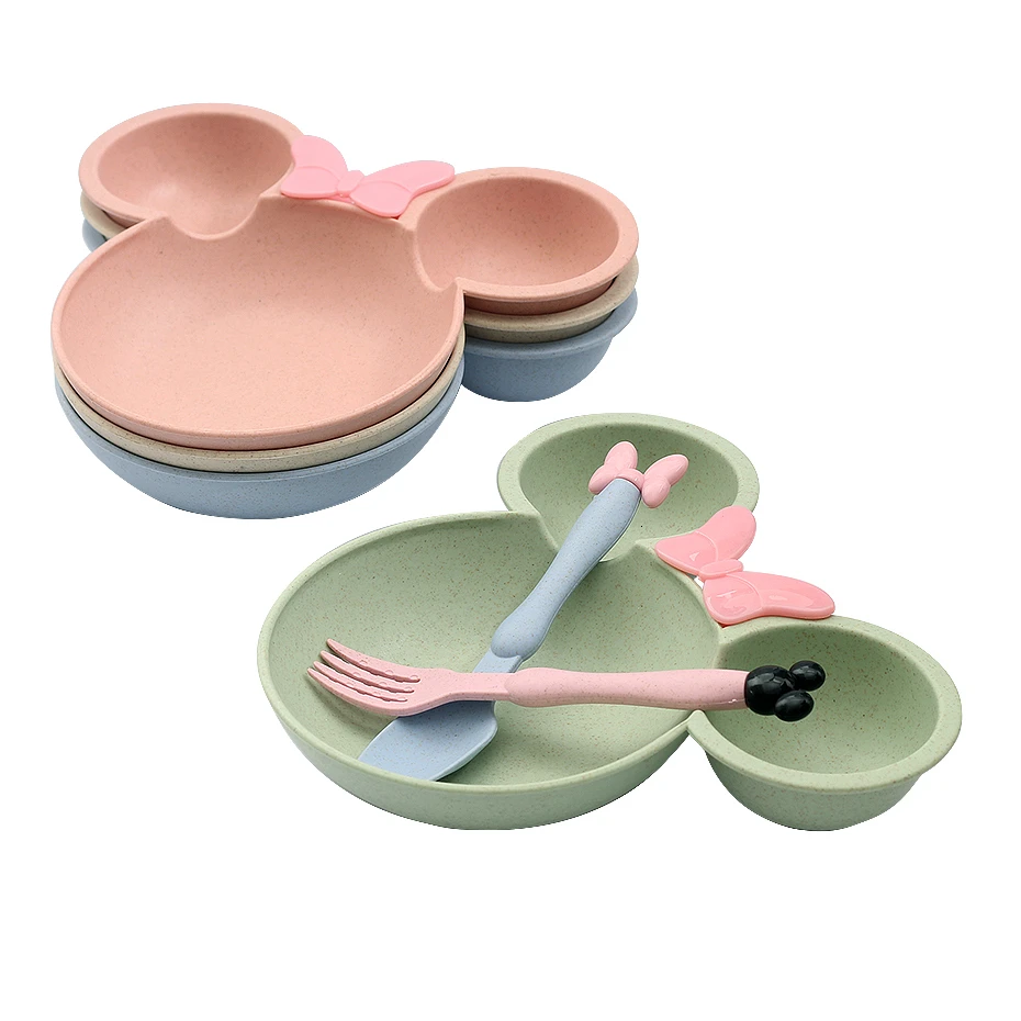 

1Set Baby Tableware Set Cute Cartoon Feeding Dishes Kids Fruit Plates Dinner Bowl Spoon Fork Children Training Dinnerware