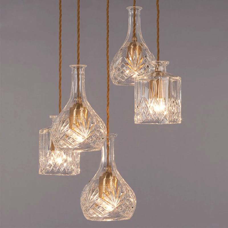 Garrafa de Vidro Lâmpada de Suspensão para Sala de Jantar Industrial do Vintage Lâmpadas para Casa Decoração de Suspensão Pingente Luzes Luminárias Cozinha 2 Luzes de pendentes