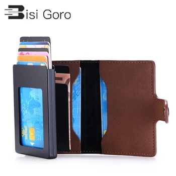 

BISI GORO RFID Secure Cash and Cards Wallet Button 2020 Case Business Card Holder tarjetero hombre cuero Travel Document Holder