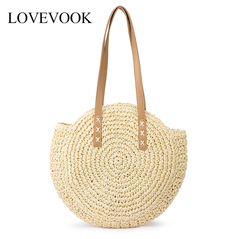 Bolso de paja Lovevook, bolso de playa para mujer, bolso de mimbre hecho a mano, redondo bohemio para mujer, bolsos de moda para viaje, nuevo verano 2019|Cubos| - AliExpress