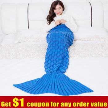 

CAMMITEVER Soft Knitted Mermaid Tail Blanket Crochet Handmade Sleeping Bag for Kids Adult Best Birthday Christmas Gift