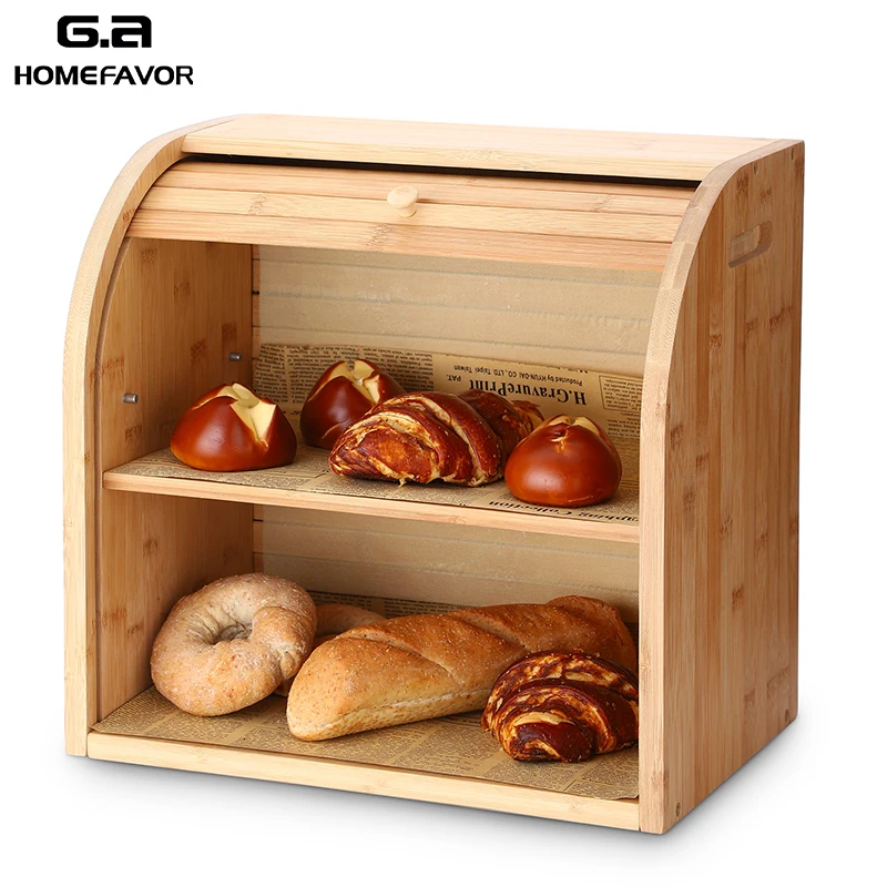 

Bamboo Bread Box Storage Box Bins With Cutting Board Double Layers Drawer Large Food Containers Kitchen Organizer Home Decor
