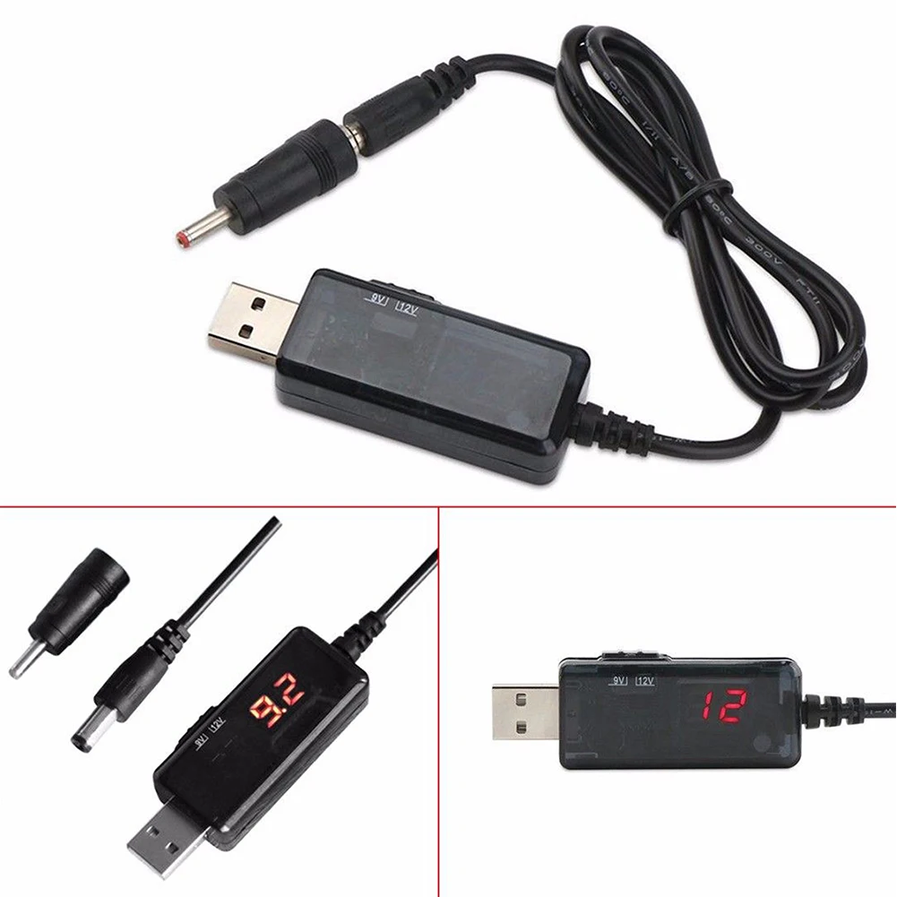 

5V To 9V 12V Power Supply USB Booster Home Convenient Step-up Converter Connecter Durable LED Display Charging Adapter Cable