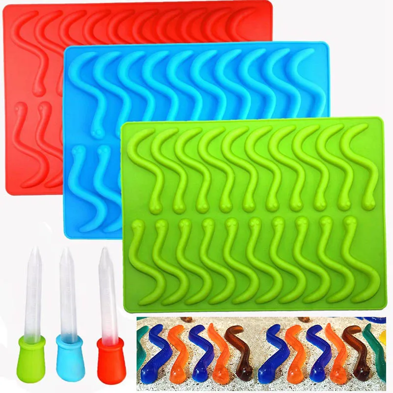 20 / 53 hole silicone rubber snake worm bear Chocolate Mold baking cake tool candy jelly mold ice tube tray mold