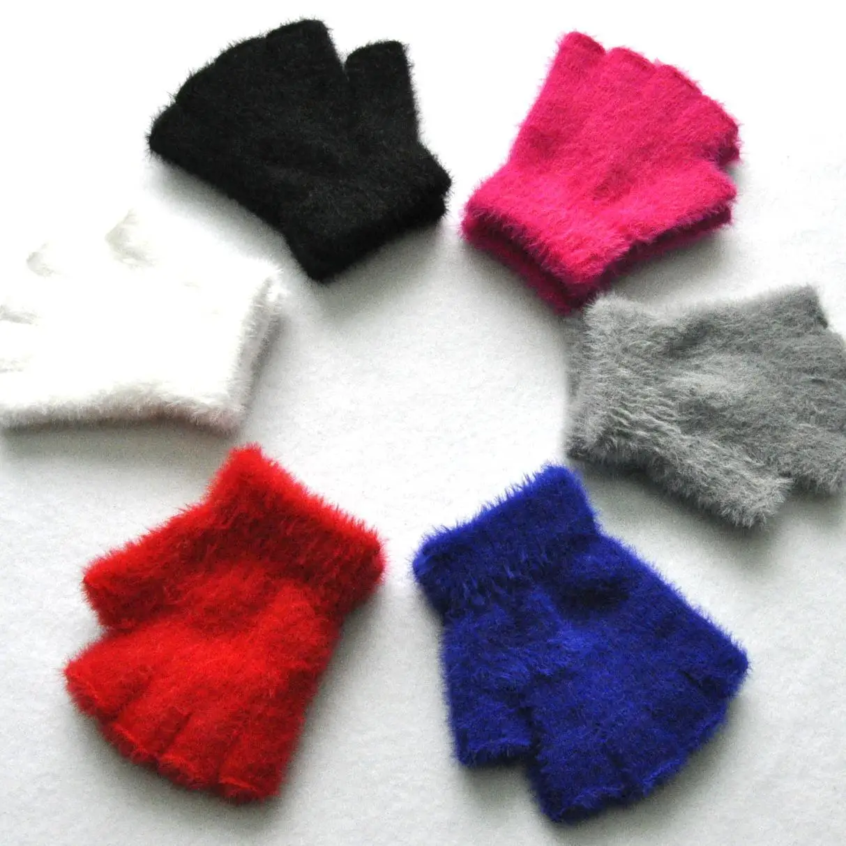 Student Thickening Knitting Mittens Winter Gloves For Children Solid Imitation Mink Plush Half Finger Glove Warm Writting Gloves