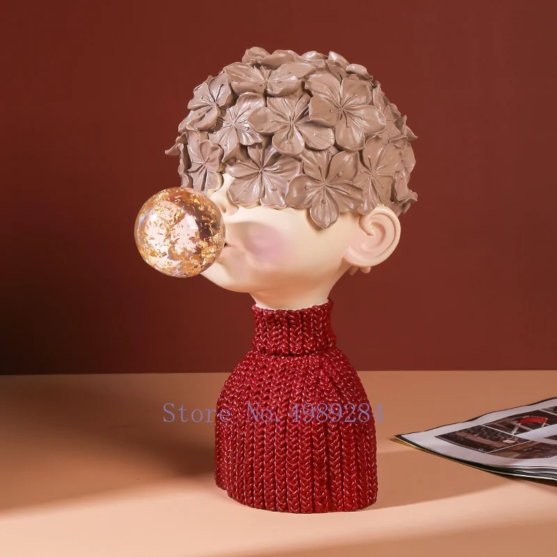 Creativity Resin Blowing Bubbles Boy Human Sculpture Abstract Desktop Furnishings Modern Home Living Room Decoration Figurines