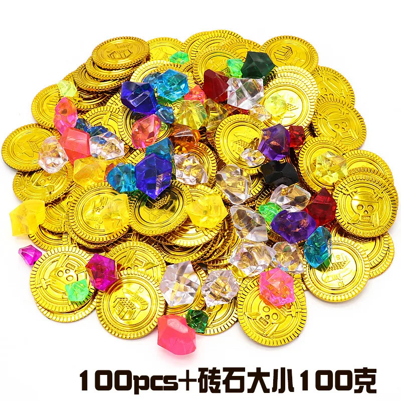 

100Pcs/set Activity Lottery Props Catch Gold Coins Plastic Gem Pirate Coin Toy Game Chip Ornament Cartoon Coin