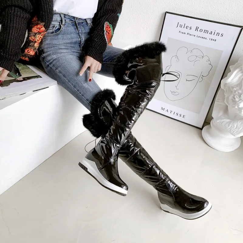 

Dilalula Over Knee High Snow Boots Ladies Med Wedge Heels Casual Walk Winter Long Boots Women Warm Shoes Woman Size 34 43
