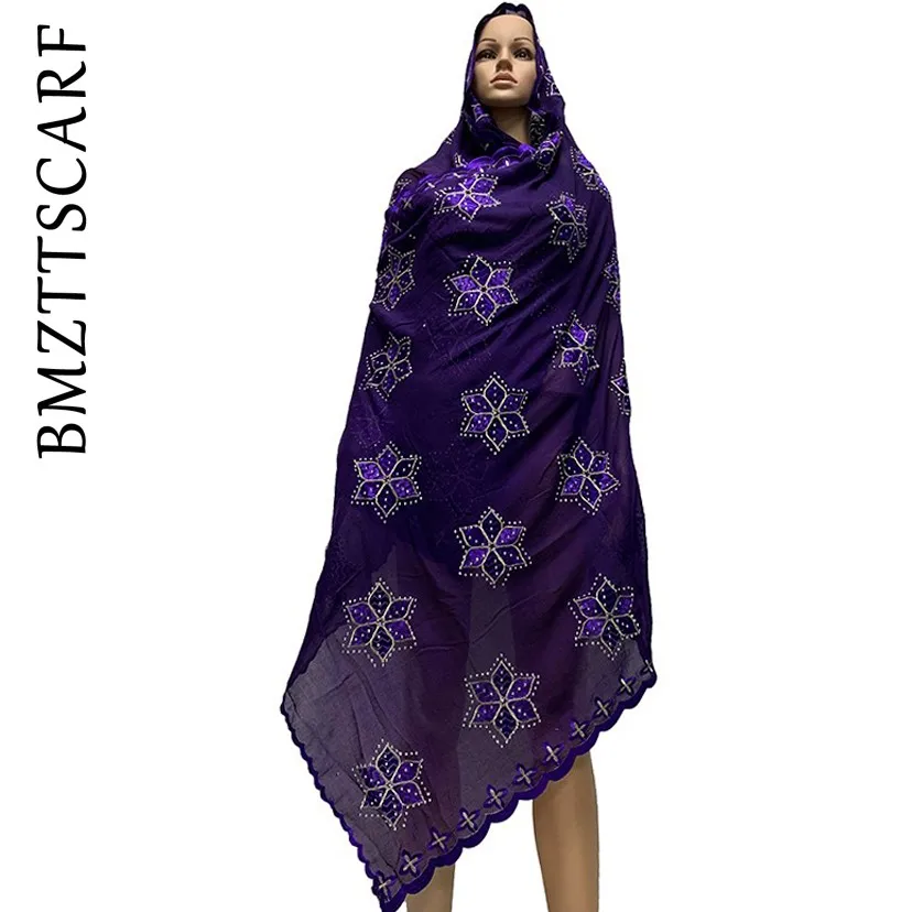 100% хлопковые Шарфы мусульманских вышивка Африканский для женщин шарфы платок с Камни распродажа BM776