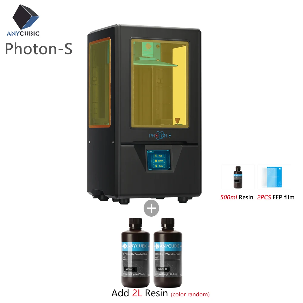 BlackPhotonS2.5L2F ANYCUBIC Photon-S 3d принтер обновленный черный с 500 мл/2 шт Fep lcd SLA PhotonS модуль матрица двойной Z axis принтер комплект 3d Drucker - Цвет: BlackPhotonS2.5L2F
