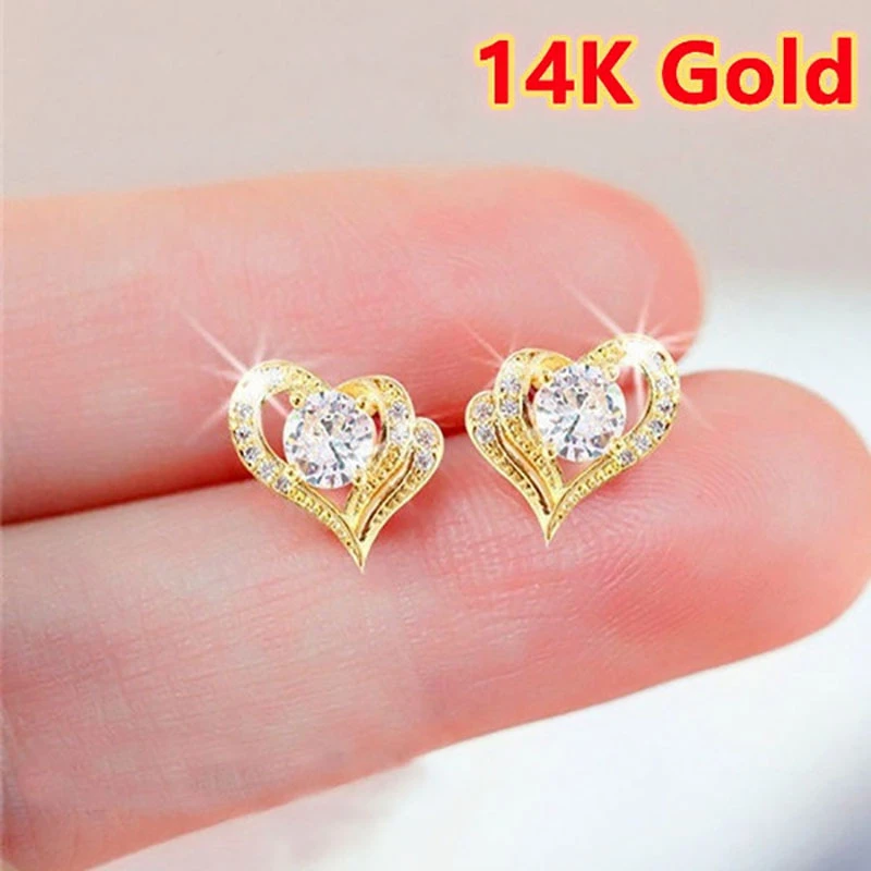 21 Fashion New Female Heart Shaped Diamond Earrings Gold And Silver Simple Temperament Love Exquisite Earrings Jewelry Gift Stud Earrings Aliexpress