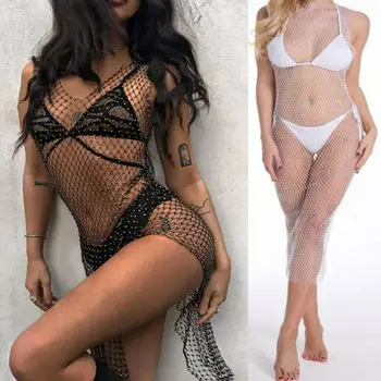 

New Hot sale Sexy Women Ladies Bikini Fishnet Mesh Cover Up Swimwear Beach Bathing Bosysuit Dress