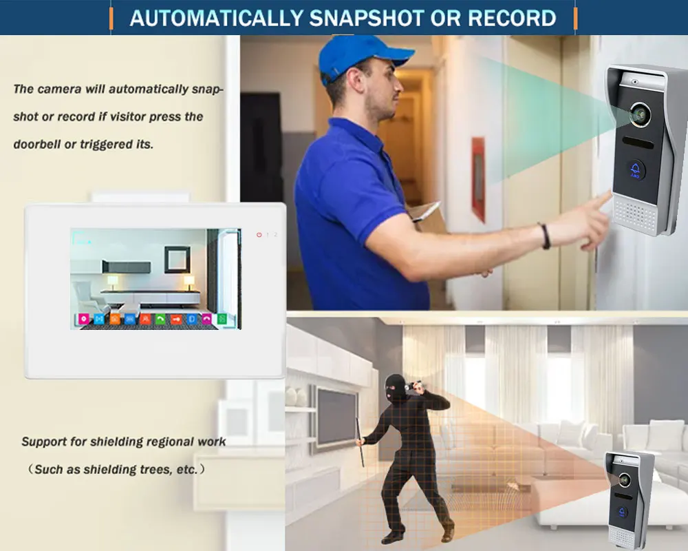 Sistema de Vídeo Porteiro com Dispositivo de Visão sem Fio 7 Wifi Noturna Câmera Detecção Movimento Branco - Preto 2 Monitores Toque App Telefone 11 porteiro com dispositivo de visão noturna câmera