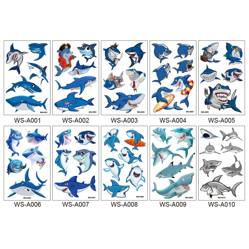 

10pcs/pack Shark Tattoo Set Face Temporary Tattoo Child Tattoo Sticker Body Tatoo for Kids Cute Tattoo Children Tattoos