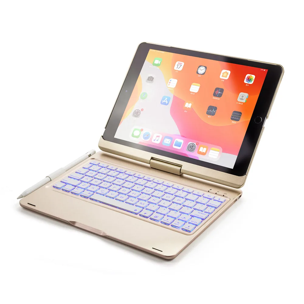 7 Colors LED Backlight 360 Degree Rotation Wireless Bluetooth Russian/Hebrew/Spanish Keyboard Case