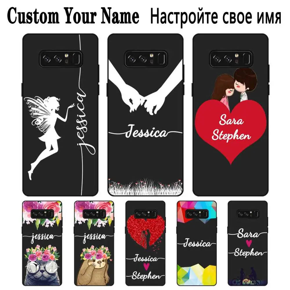 cat Custom Name Text DIY Black Soft TPU Silicone Case Cover For Samsung Galaxy Note 3 4 5 8 9 10 Plus M10 M20 M30 Grand Prime |