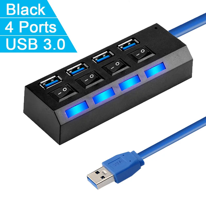 4 Ports Black 3.0 Usb-хаб 3,0 USB разветвитель Мульти USB 2,0 концентратор несколько 4/7 порт Hab быстрая скорость для ноутбука - Цвет: 4 Ports Black 3.0